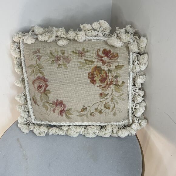 Qty. 3 Petit Point Needlepoint Wool Pillows 20” Sq & 12x14 French Abusson Style - Picture 15 of 16